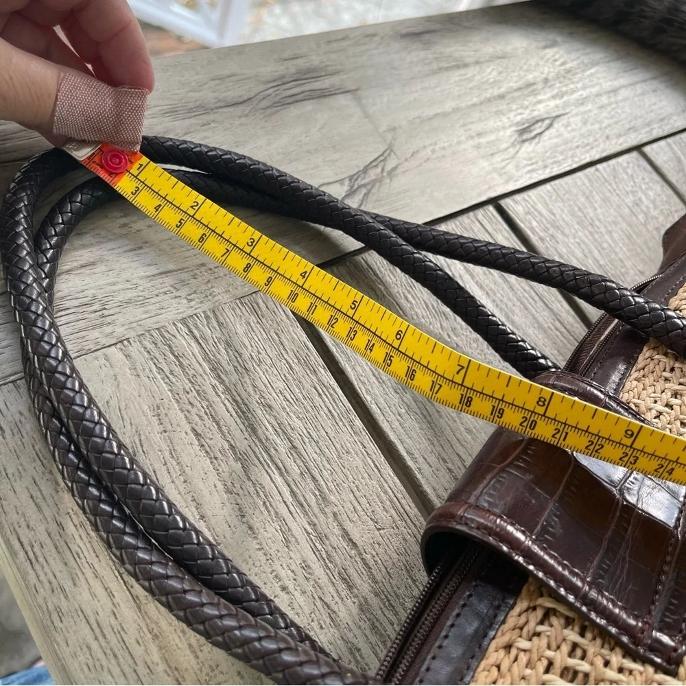 Brighton Woven Straw & Leather Satchel Tote Bag - Picture 6 of 8